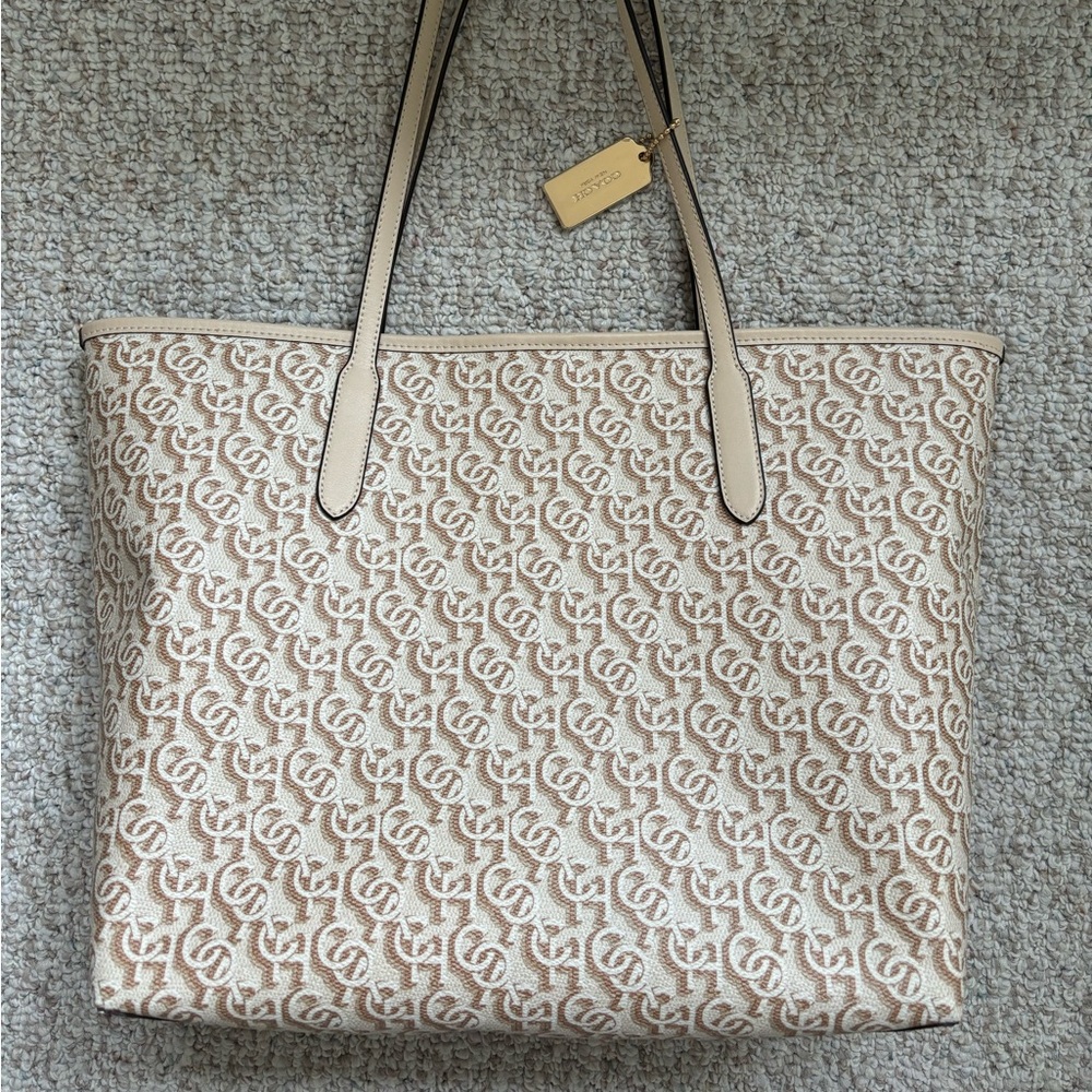 Coach City Tote Bag with Monogram Print (Tan)